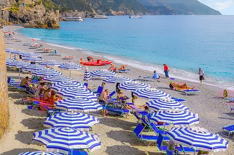 The sandy beach at Monterosso Al Mare, Cinque Terre, Italy